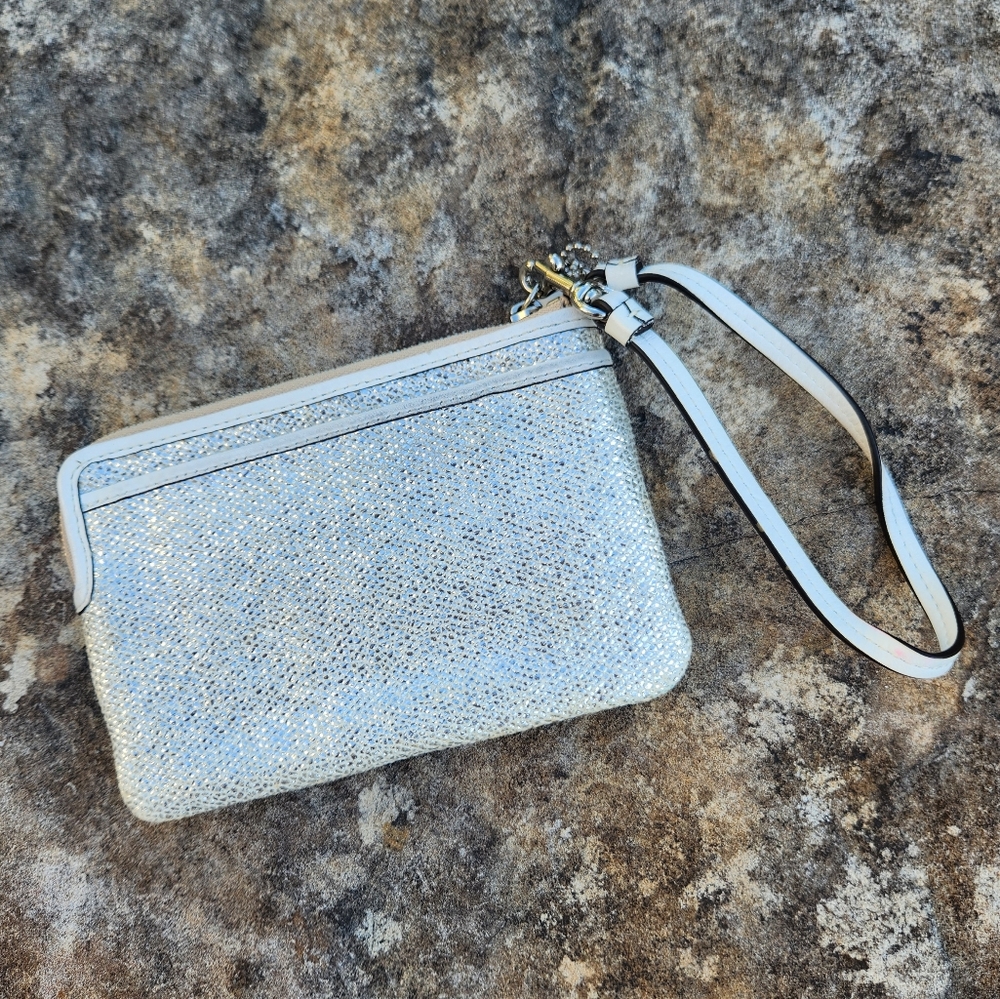 Coach Silver Metallic Wristlet Wallet Purse Clutch - Picture 2 of 4